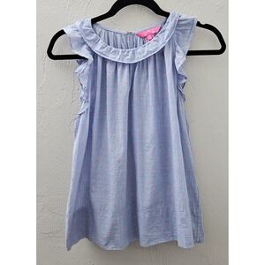 Lilly Pulitzer Kirstin Top Bluebell Chambray Pink Accents Women's Size Small